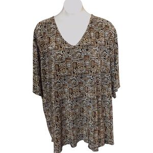 Maggie Barnes Brown and White Boxy Short Sleeve Blouse size 3X
